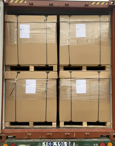 Palletized cartons in a container